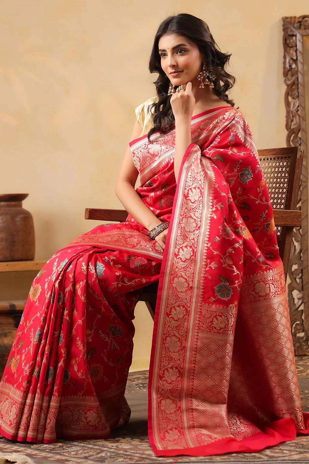 Rani Silk Banarasi Woven Saree - Image 7