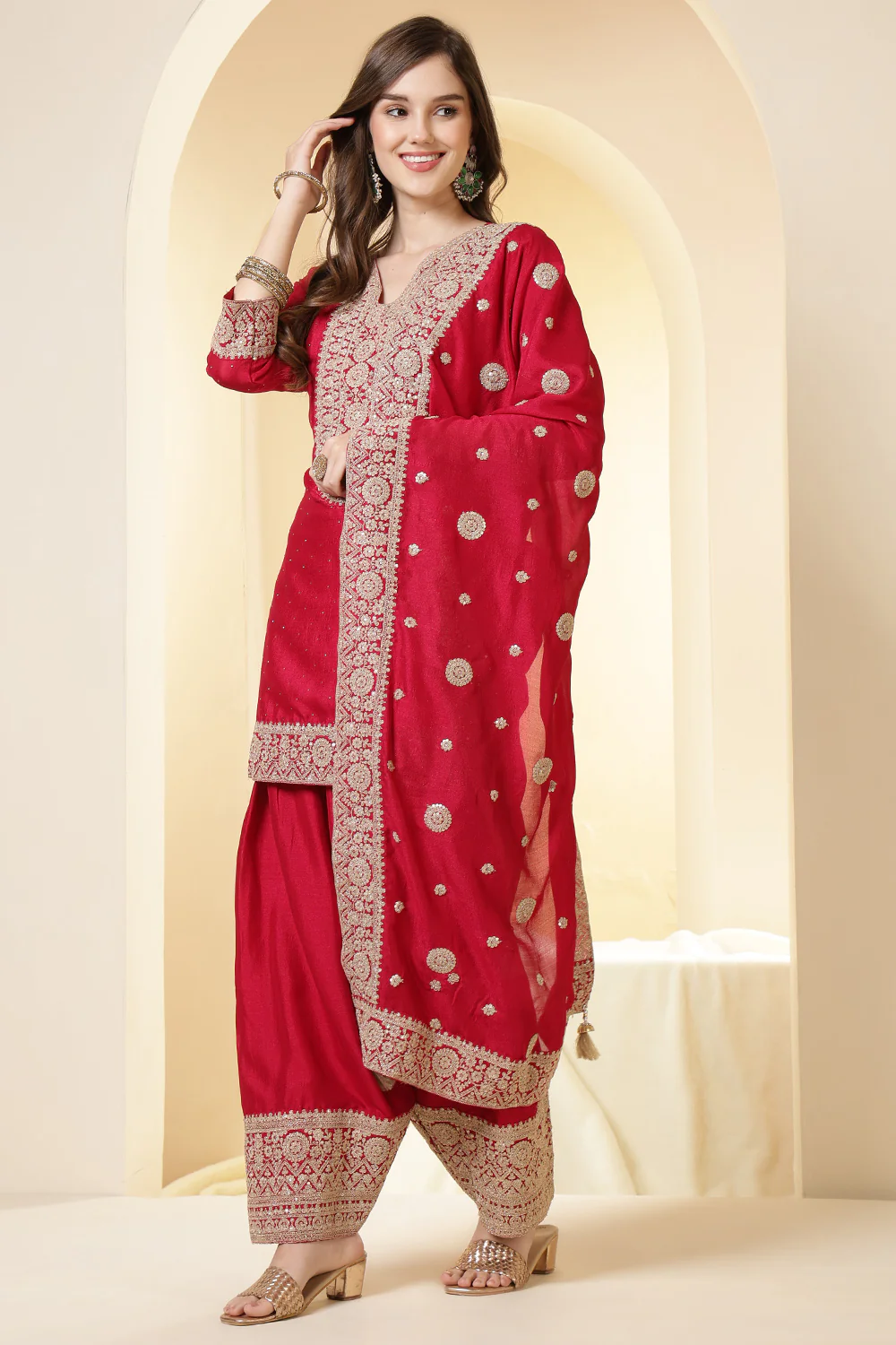 Rani Silk Zari Embroidered Suit With Farsi Salwar - Image 2