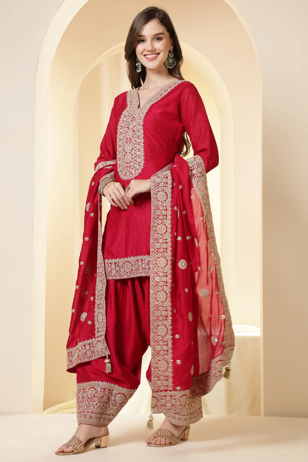Rani Silk Zari Embroidered Suit With Farsi Salwar - Image 3