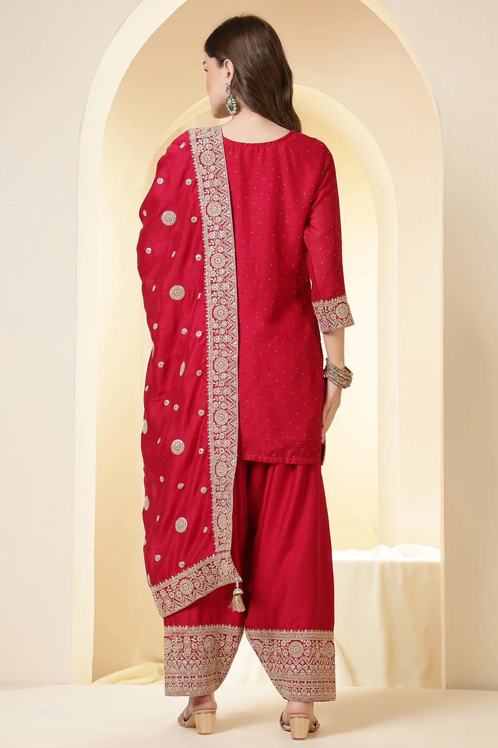 Rani Silk Zari Embroidered Suit With Farsi Salwar - Image 4