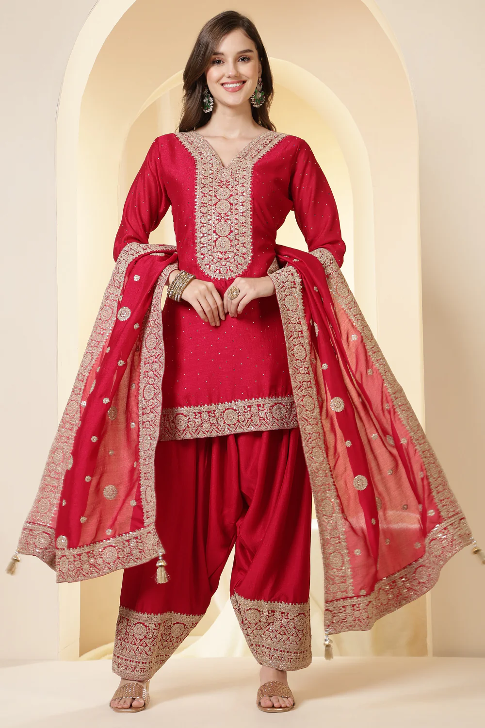 Rani Silk Zari Embroidered Suit With Farsi Salwar - Image 7