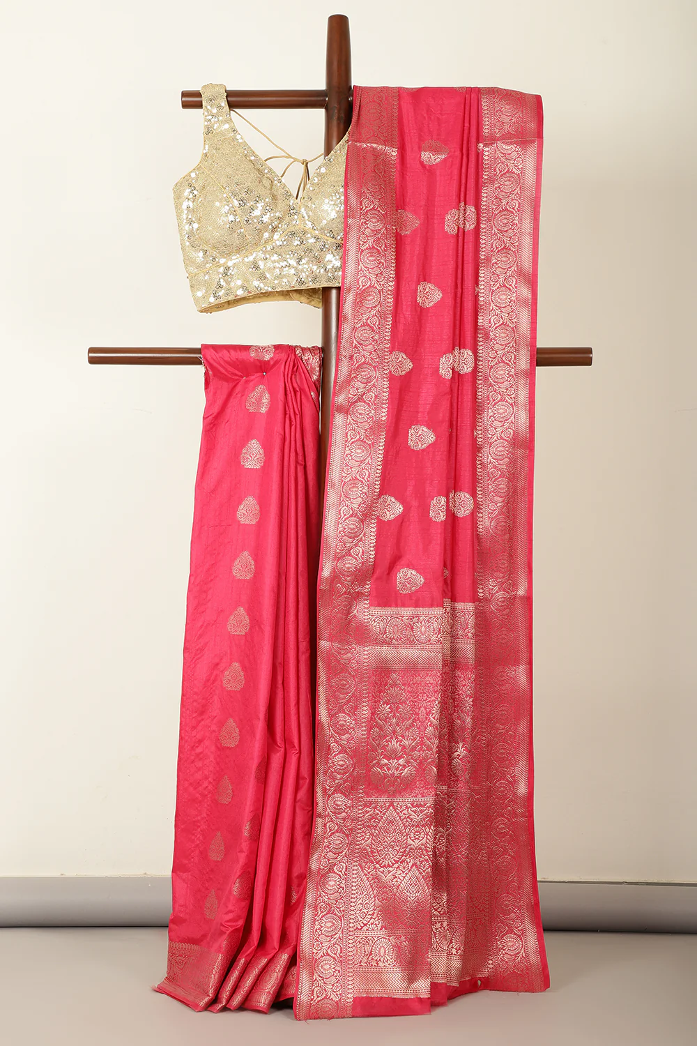 Raspberry Color Silk Zari Woven Saree