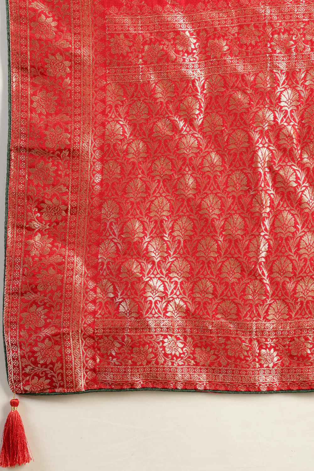 Red Color Banarasi Woven Tussar Silk Saree - Image 10