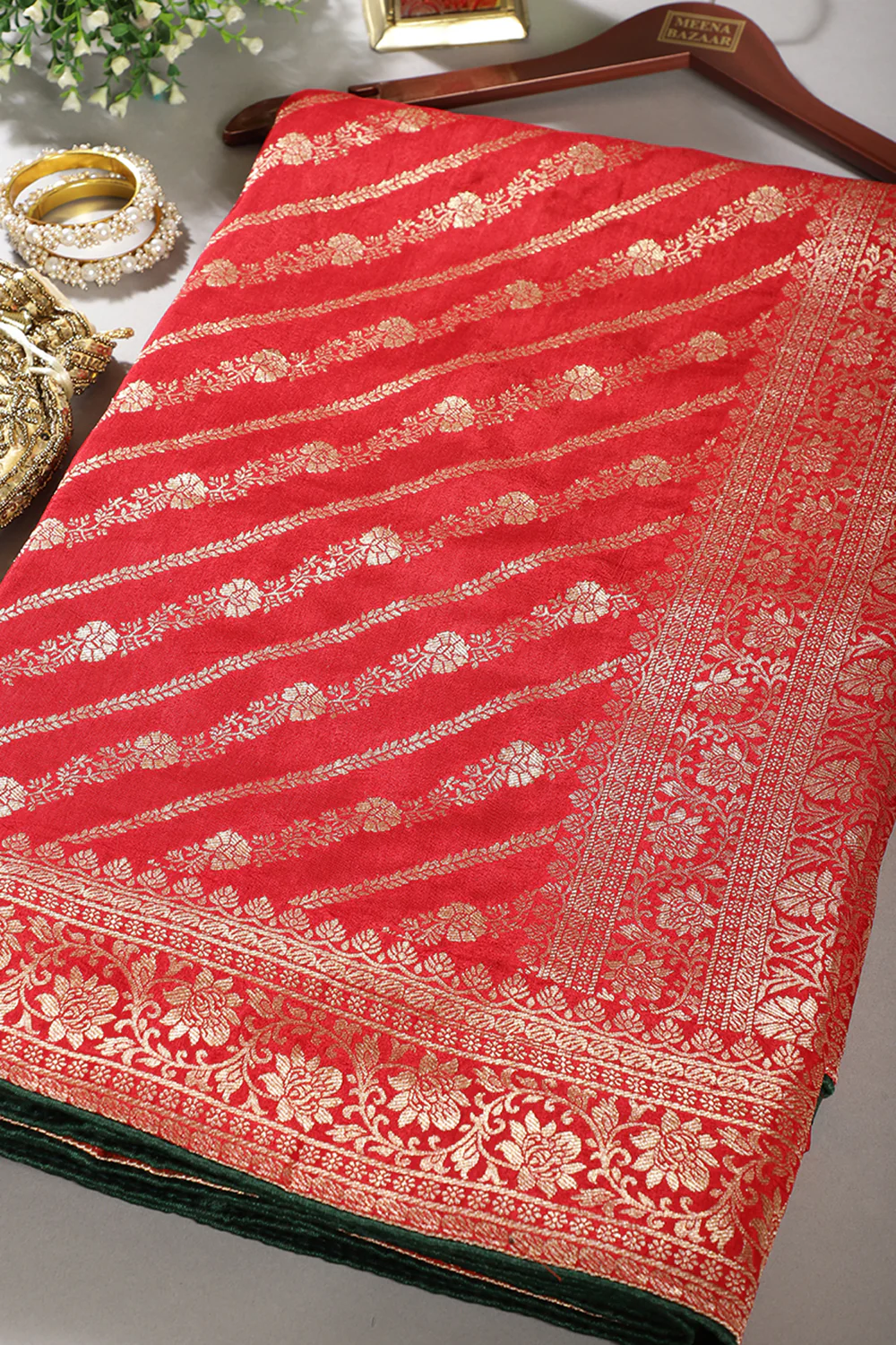 Red Color Banarasi Woven Tussar Silk Saree - Image 6