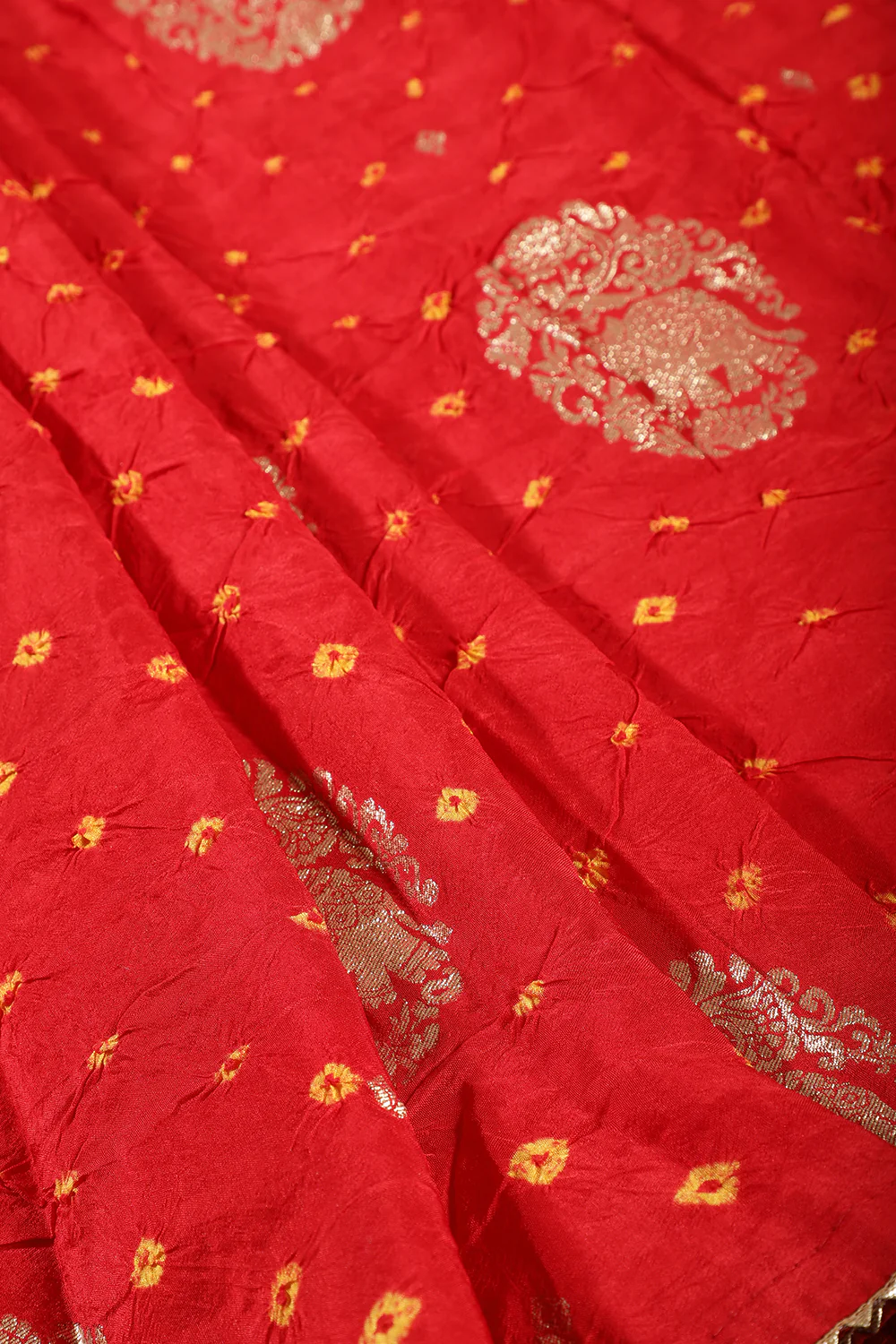 Red Color Bandhej Modal Silk Zari Woven Saree - Image 2