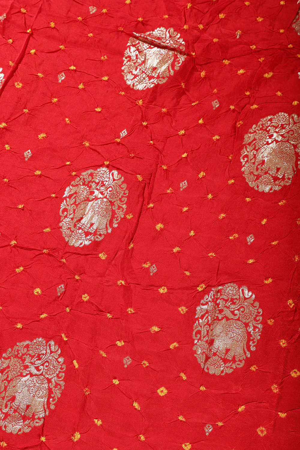 Red Color Bandhej Modal Silk Zari Woven Saree - Image 3