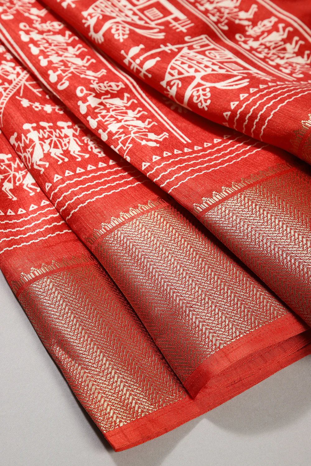 Red Color Cotton Silk Printed Saree - Image 4
