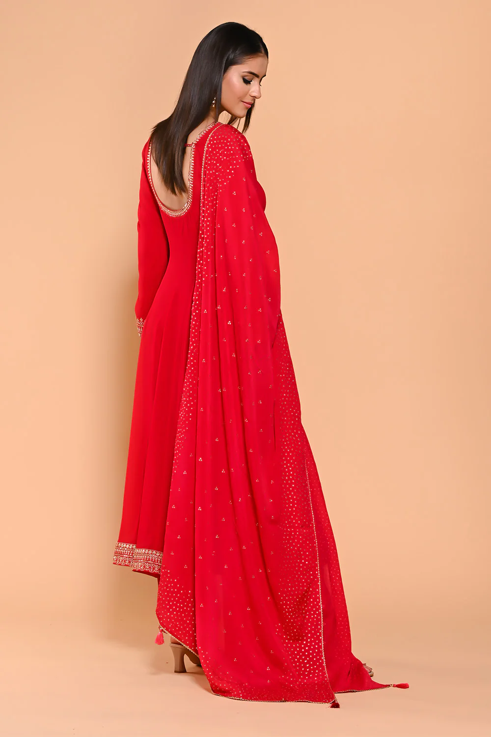 Red Color Georgette Designer Side Silts Sleeves Embroidered Anarkali Suit - Image 6