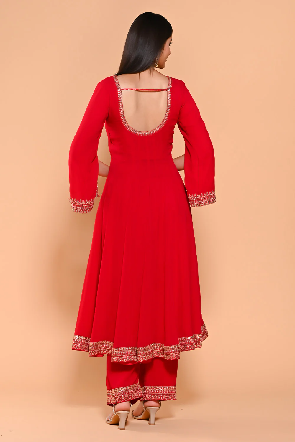 Red Color Georgette Designer Side Silts Sleeves Embroidered Anarkali Suit - Image 7