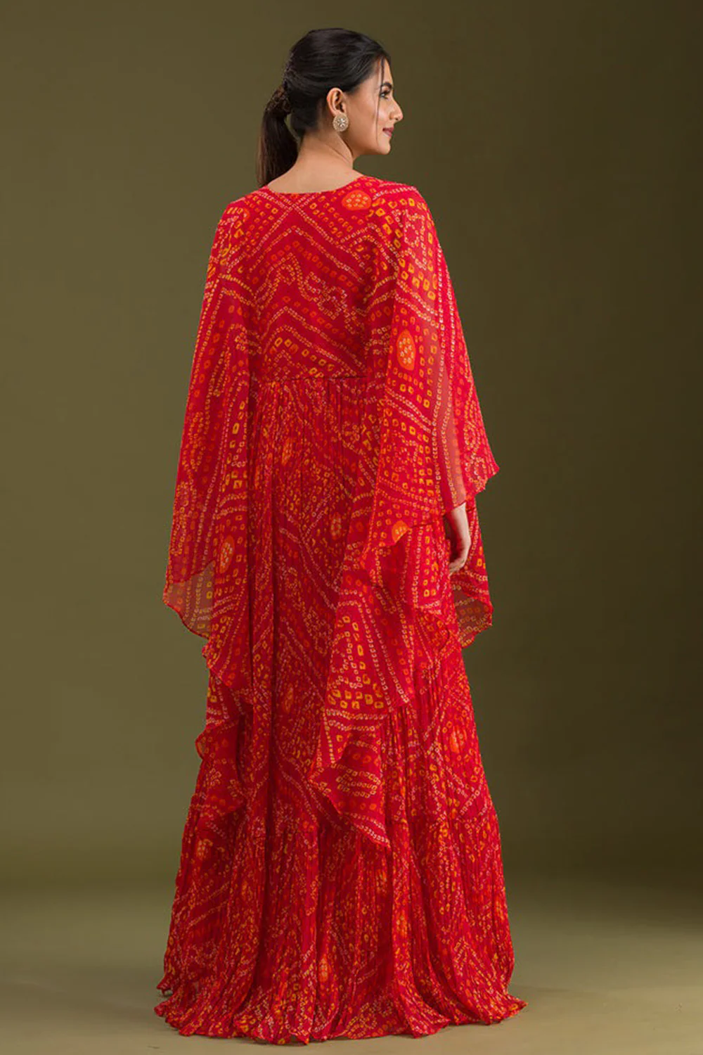 Red Color Georgette Fabric Neck Embroidered & Bandhani Printed Anarkali KurtI - Image 3