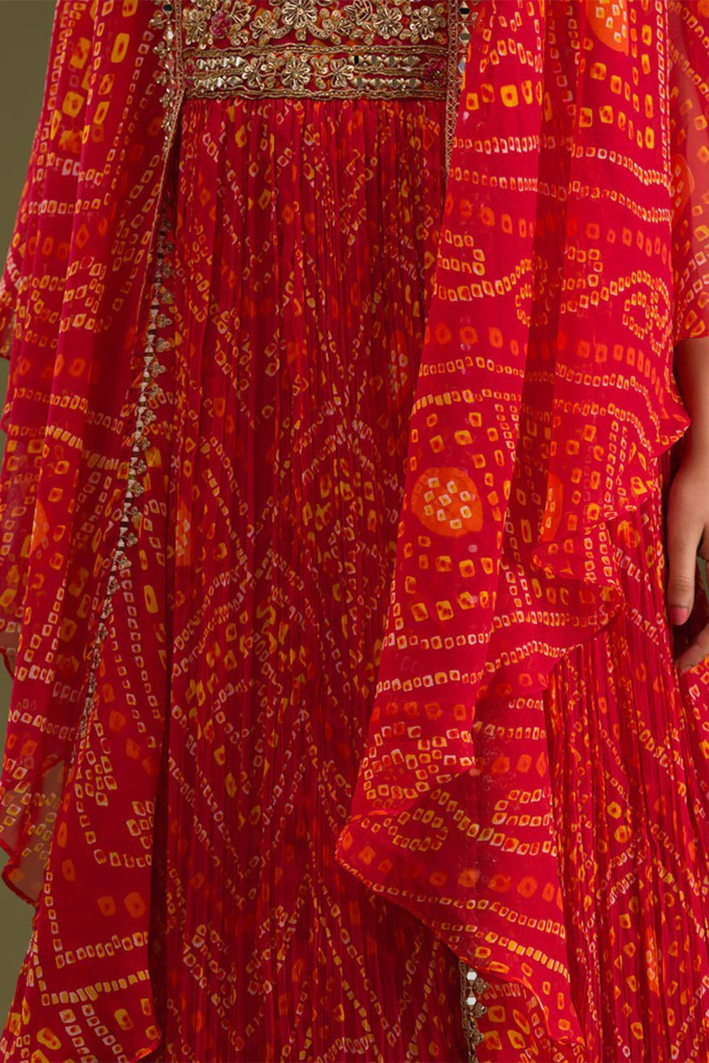 Red Color Georgette Fabric Neck Embroidered & Bandhani Printed Anarkali KurtI - Image 7