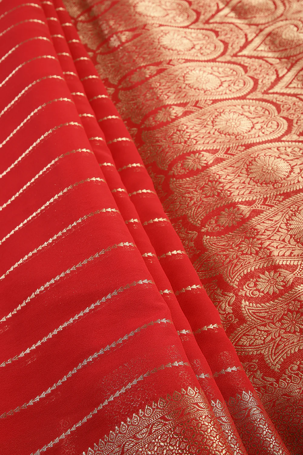Red Color Georgette Saree with Zari Pinstripes - Image 4