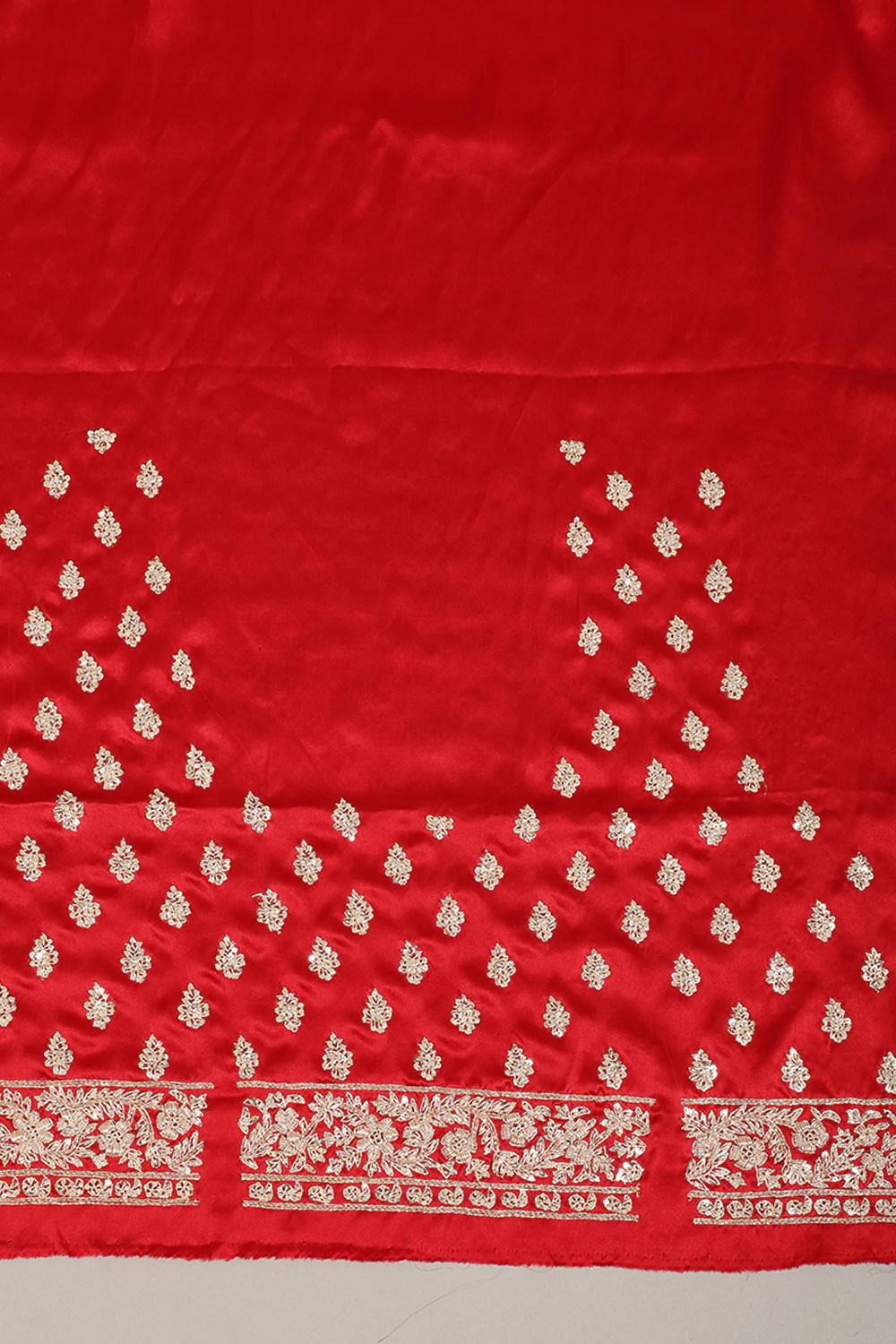 Red Color Pure Satin Crepe Saree with Full Zardozi Handwork - Image 5