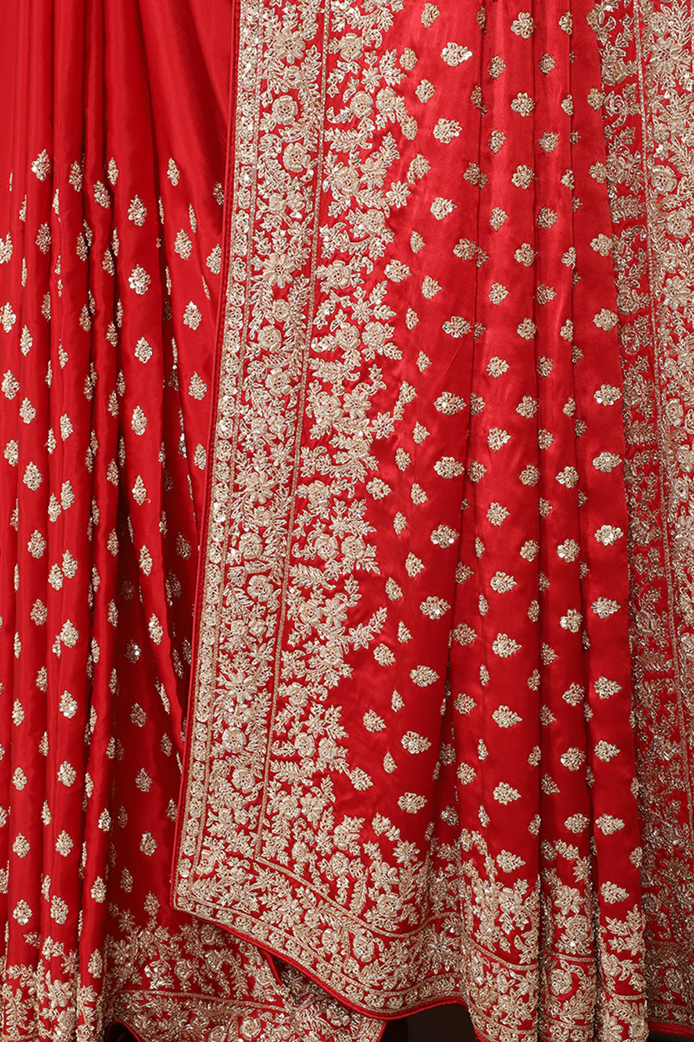 Red Color Pure Satin Crepe Saree with Full Zardozi Handwork - Image 6