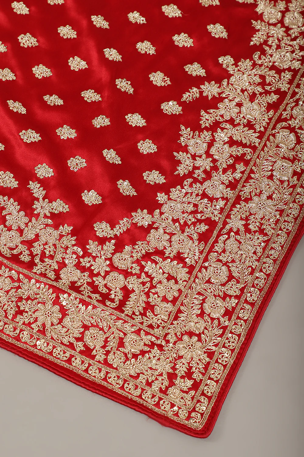 Red Color Pure Satin Crepe Saree with Full Zardozi Handwork - Image 7