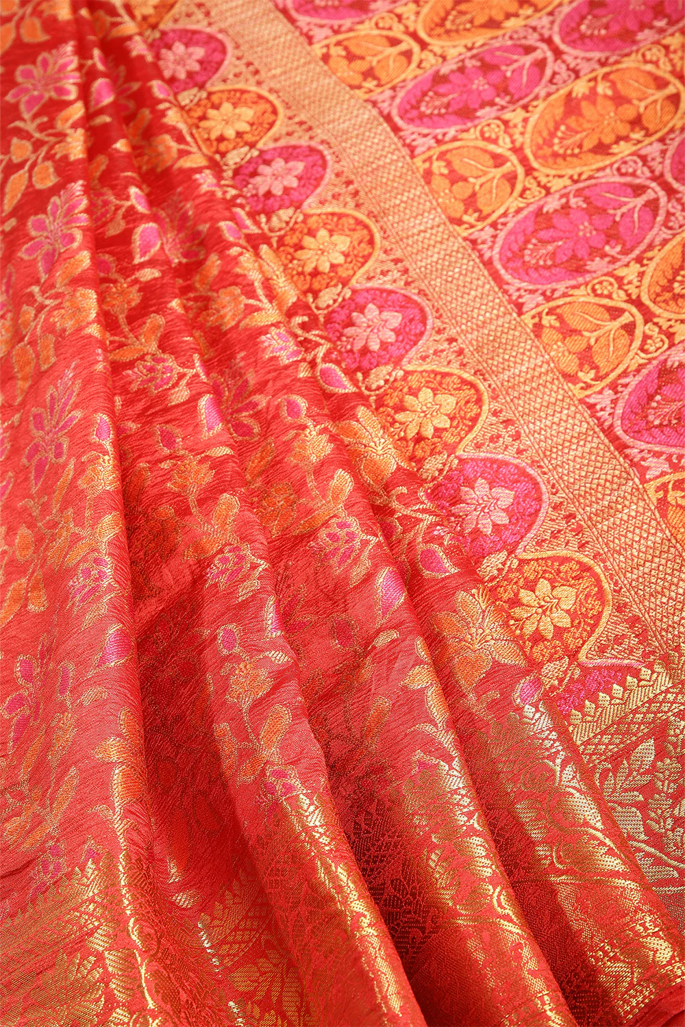 Red Color Tussar Woven Silk Saree - Image 2
