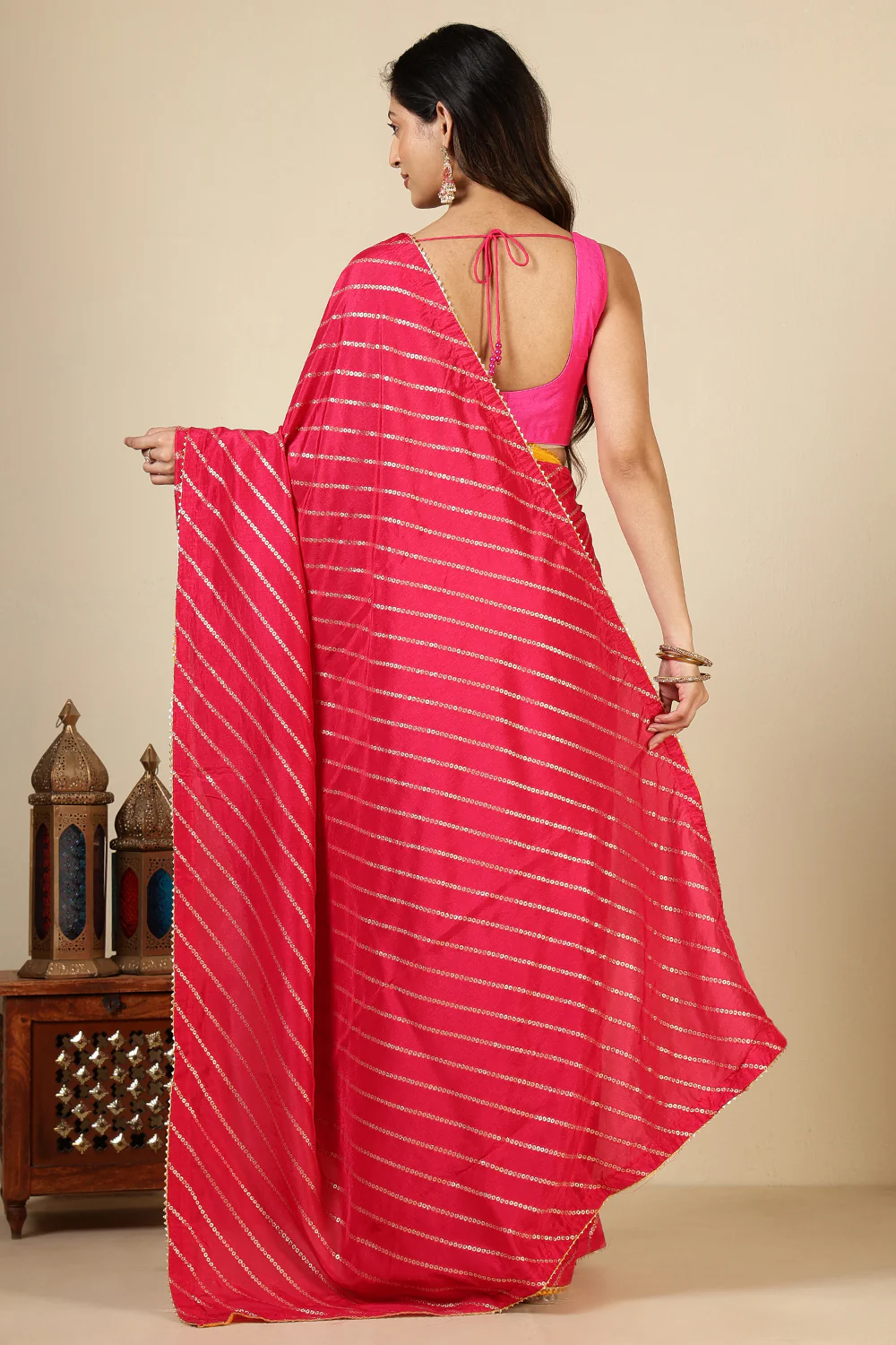Red Modal Silk Saree with Zari Pinstripes - Image 4