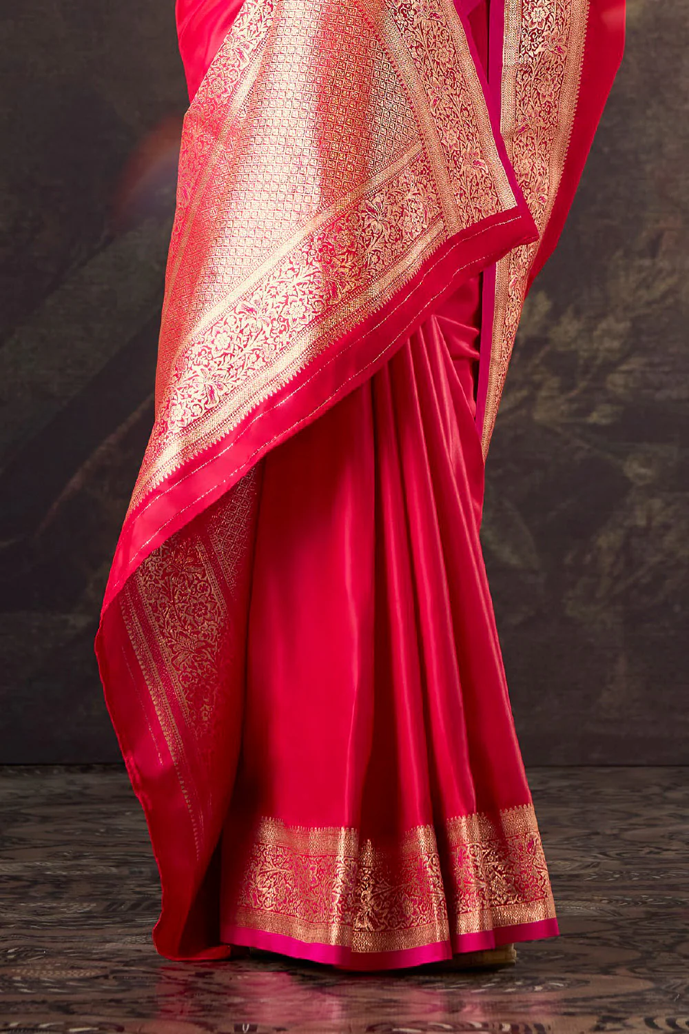 Red Satin Silk Woven Saree - Image 3