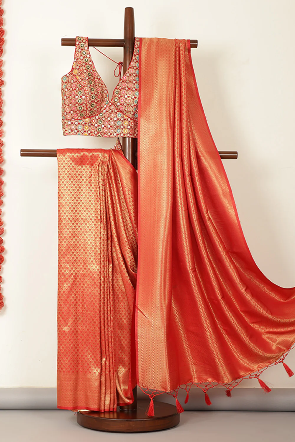 Red South Silk Zari Woven Saree - Image 2