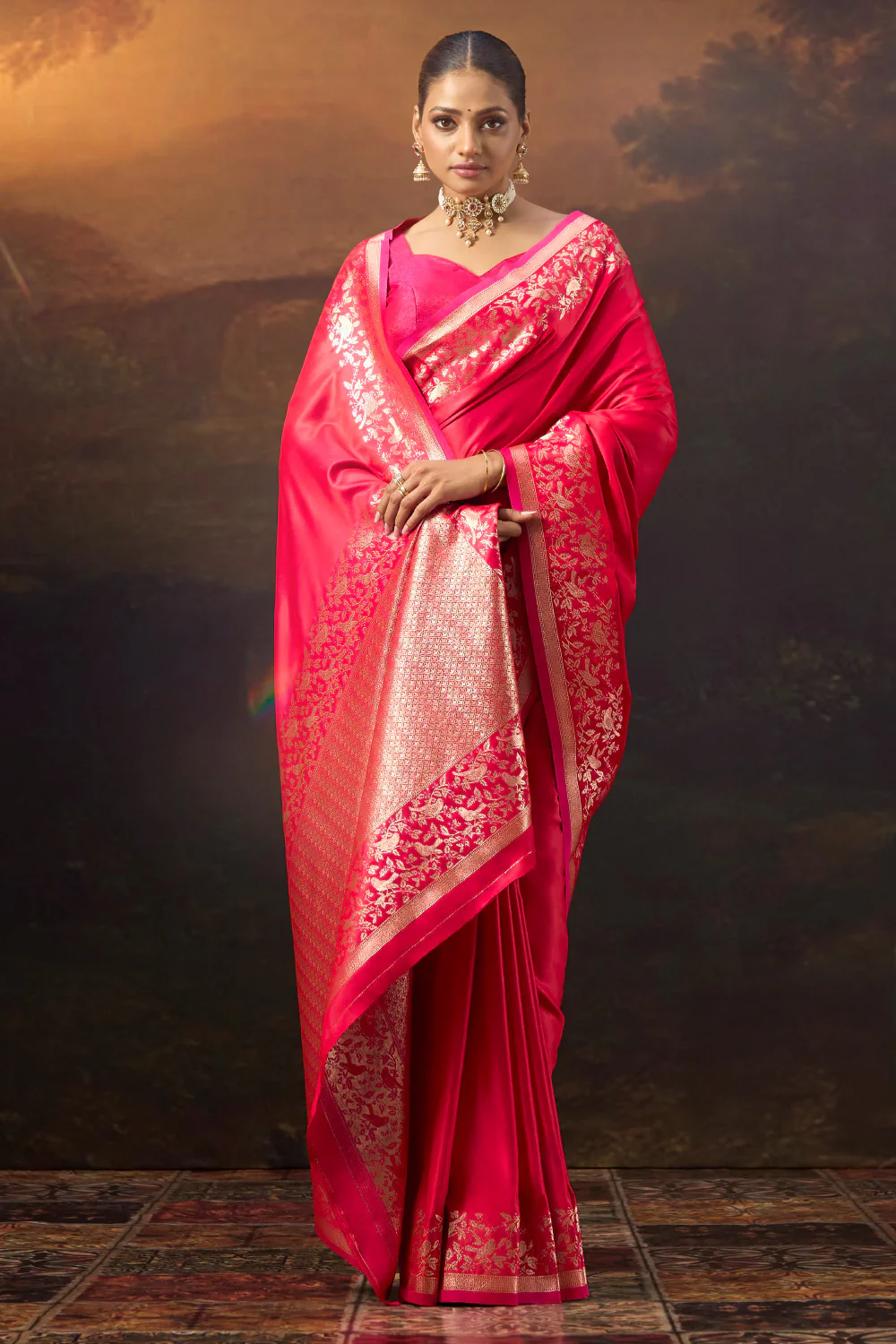 Red Woven Mulberry Silk Saree