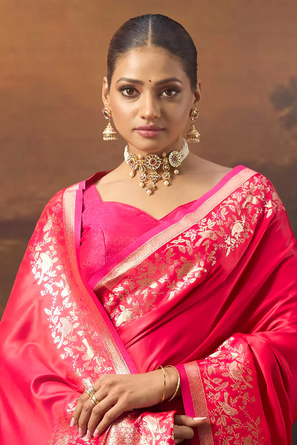 Red Woven Mulberry Silk Saree - Image 2