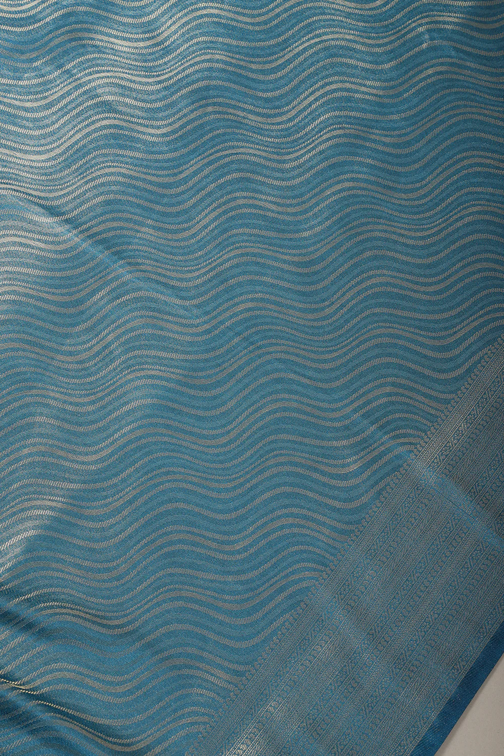 Royal Blue Zari Woven Soft Silk Saree - Image 3