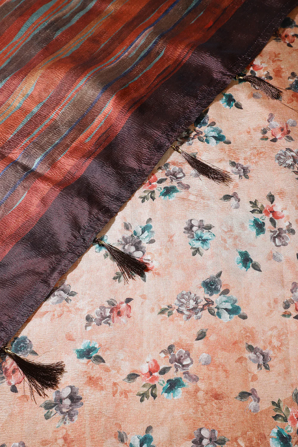 Rust Printed Tussar Silk Saree - Image 4