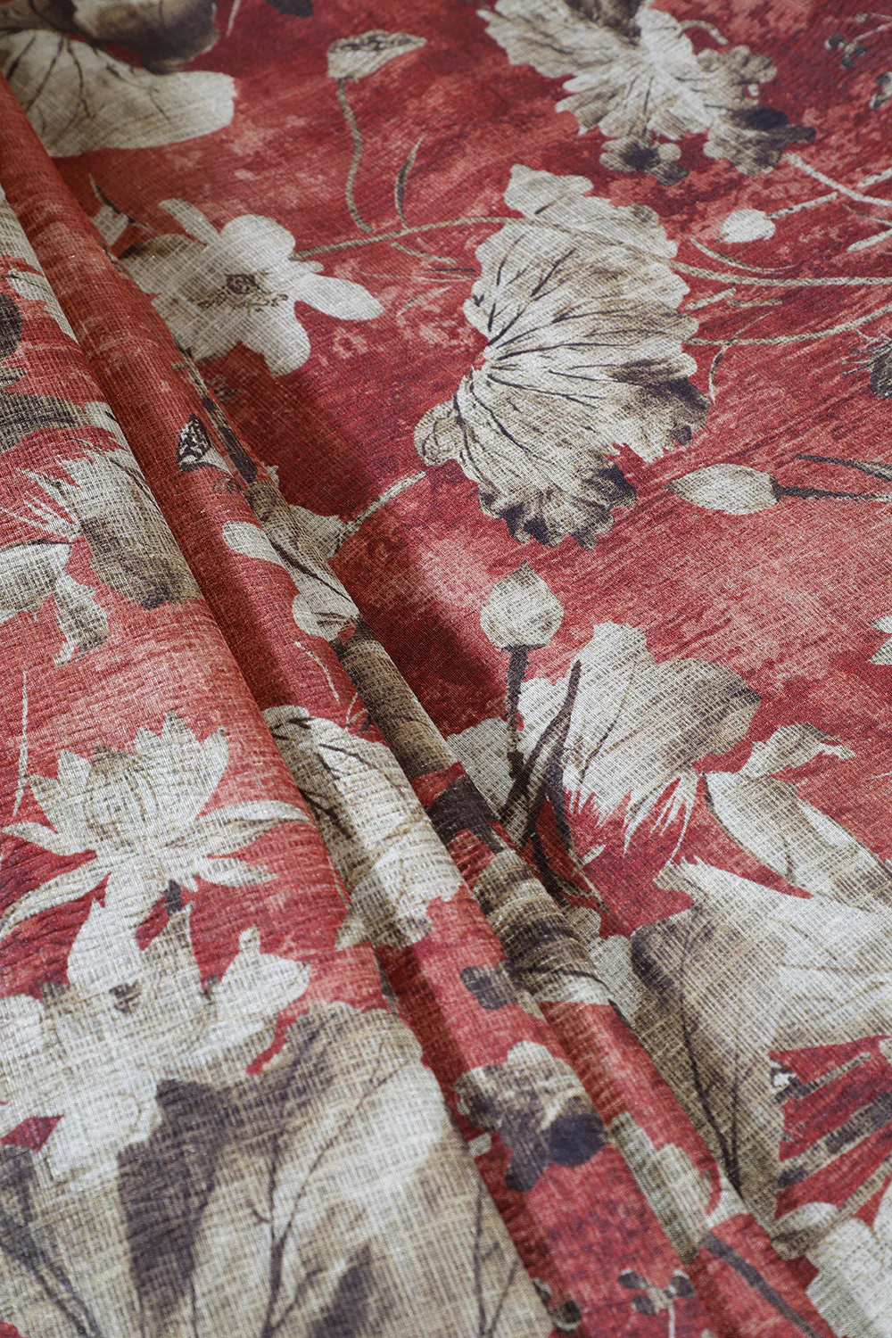 Rust Tussar Silk Floral Printed Saree - Image 3