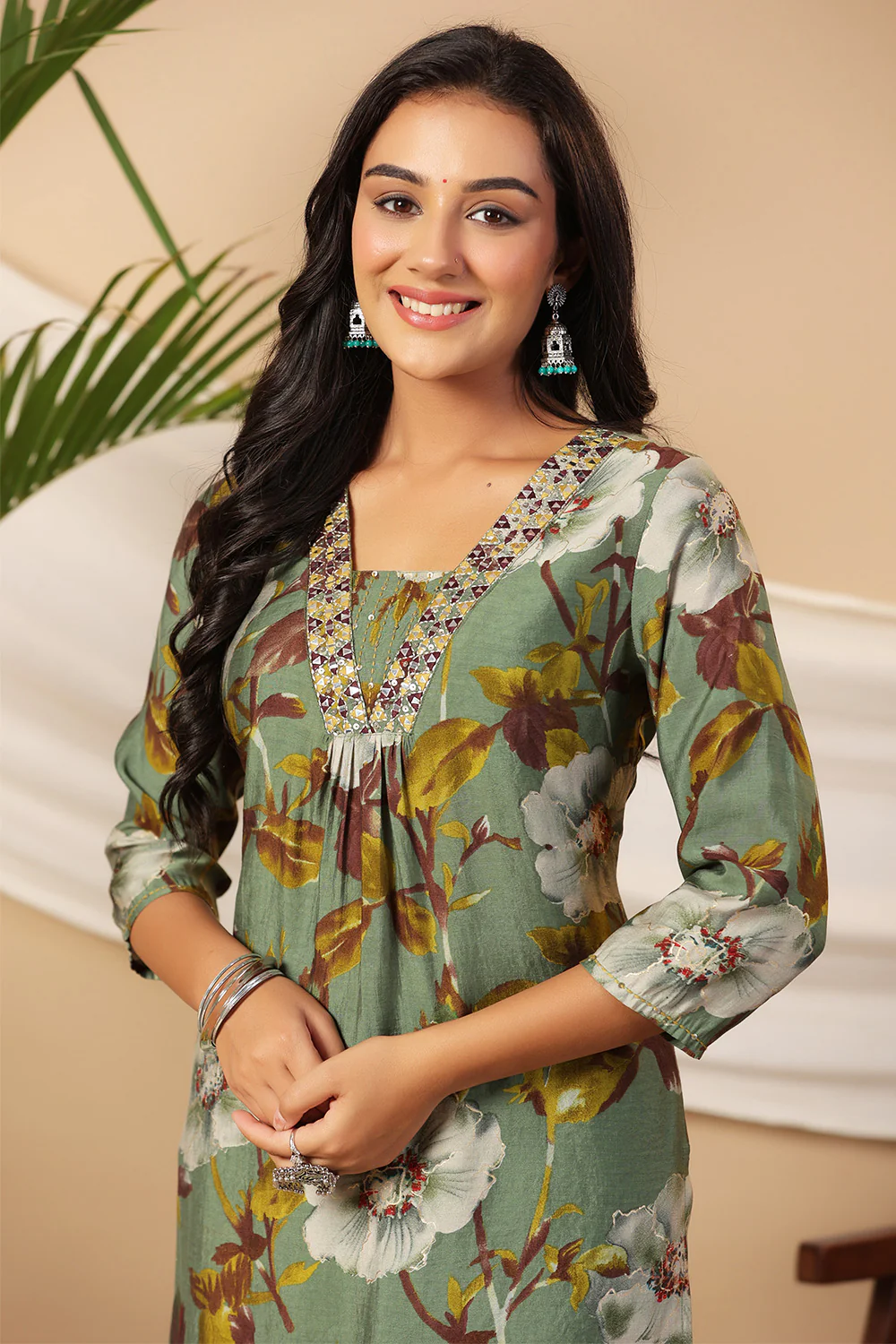 Sage Green Color Muslin Floral Printed Kurta Set - Image 5