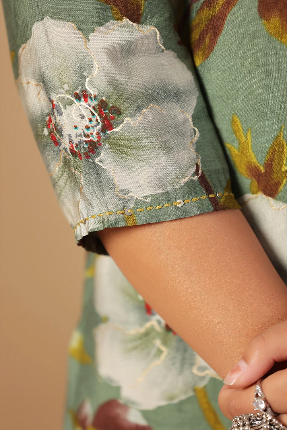 Sage Green Color Muslin Floral Printed Kurta Set - Image 7