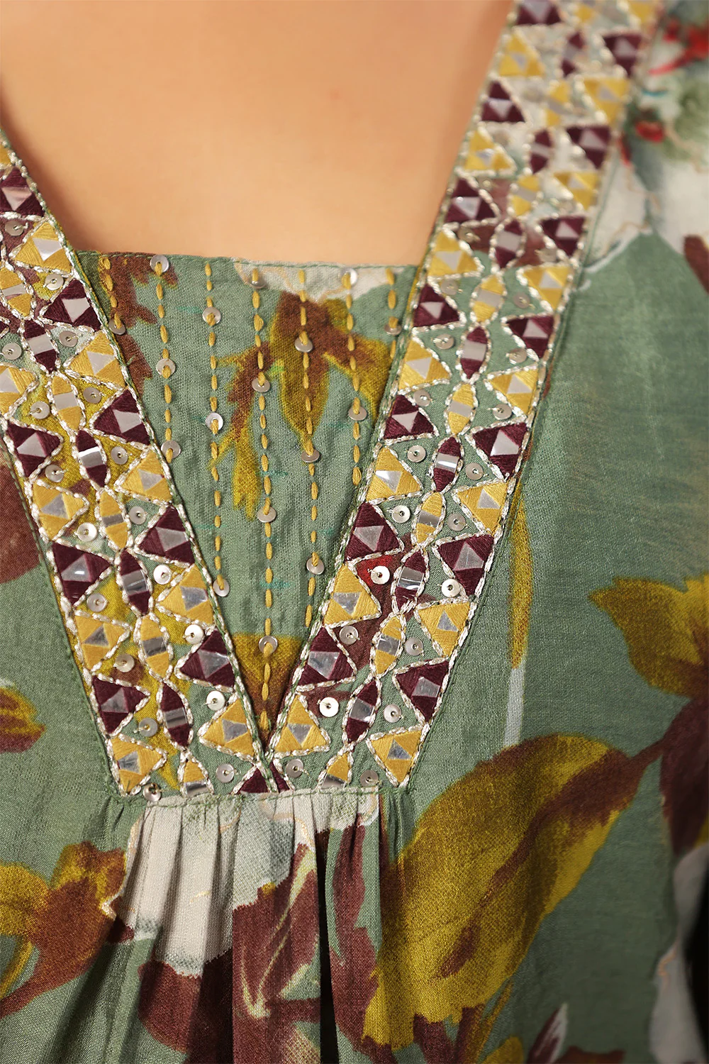 Sage Green Color Muslin Floral Printed Kurta Set - Image 8