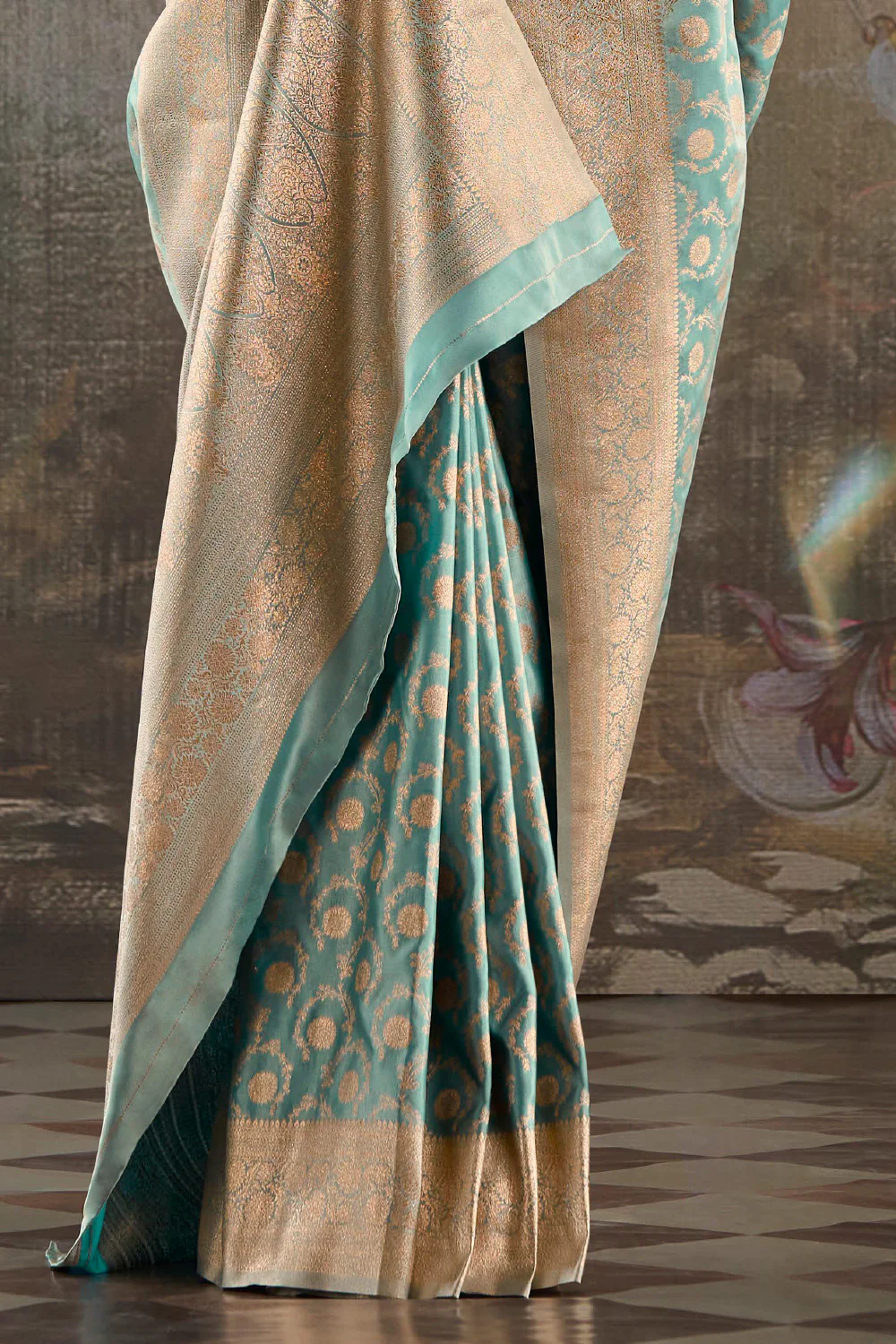 Sea Green Banarasi Silk Woven Saree - Image 3