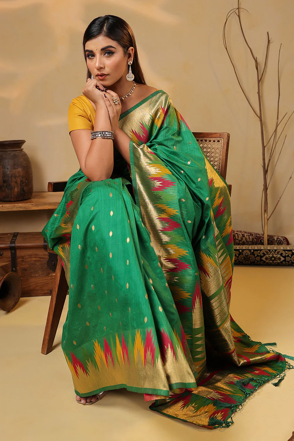 Sea Green Color Cotton Silk Woven Saree - Image 10