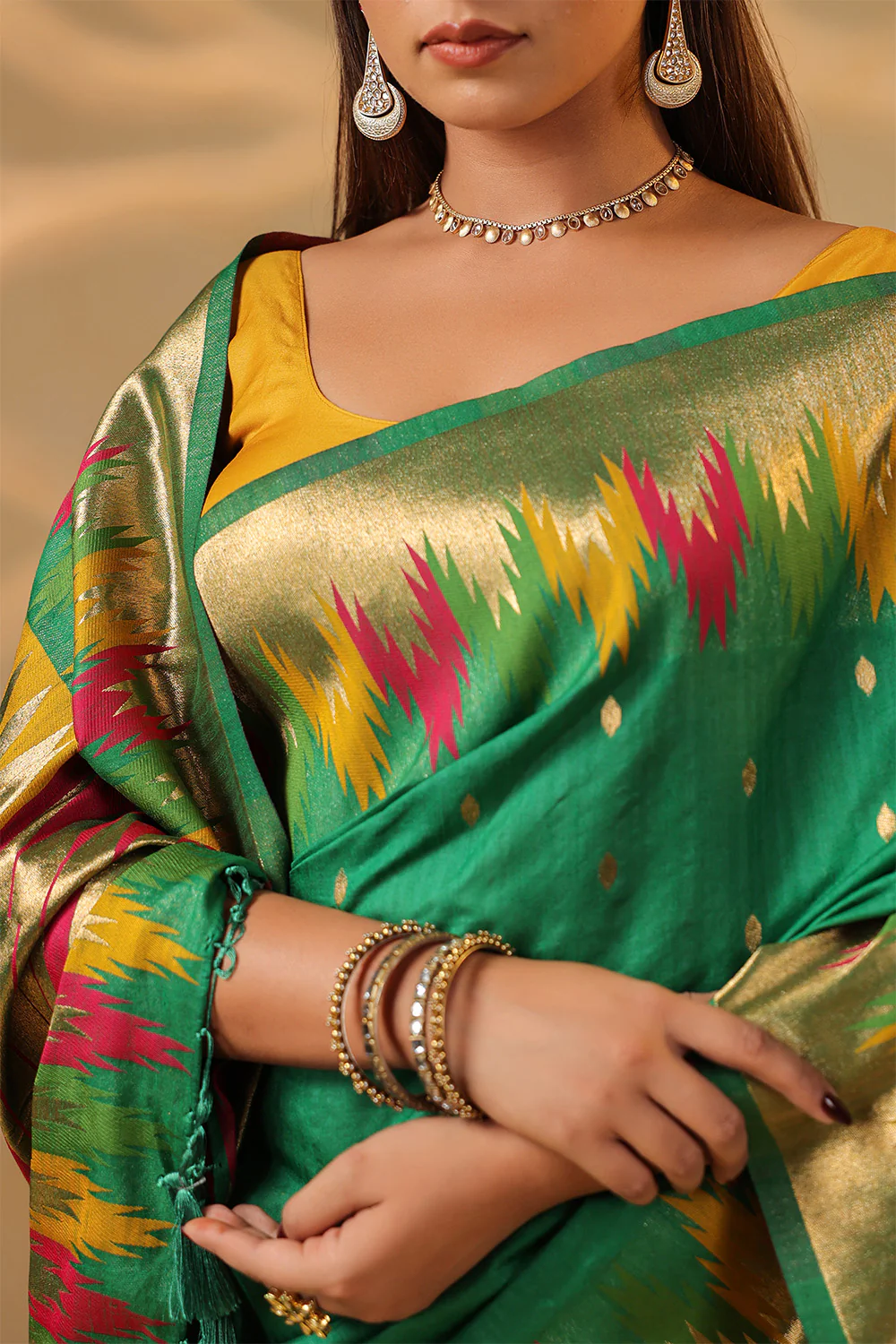 Sea Green Color Cotton Silk Woven Saree - Image 12