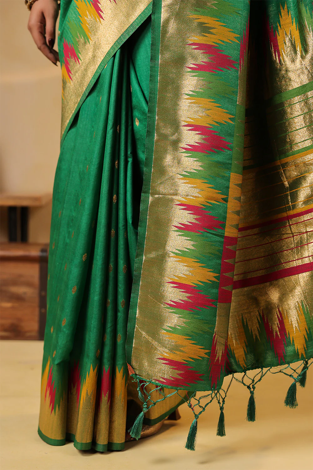 Sea Green Color Cotton Silk Woven Saree - Image 13