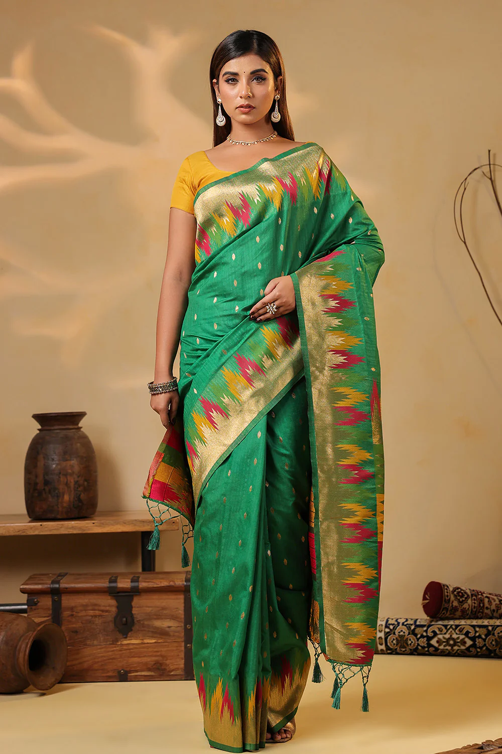 Sea Green Color Cotton Silk Woven Saree - Image 2