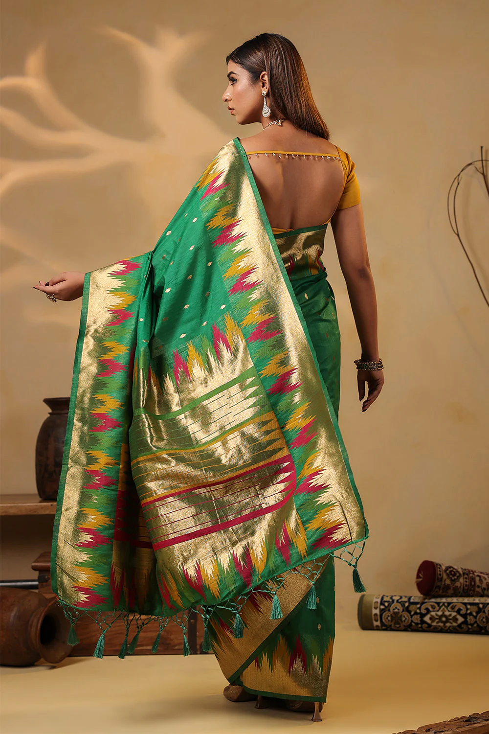 Sea Green Color Cotton Silk Woven Saree - Image 3