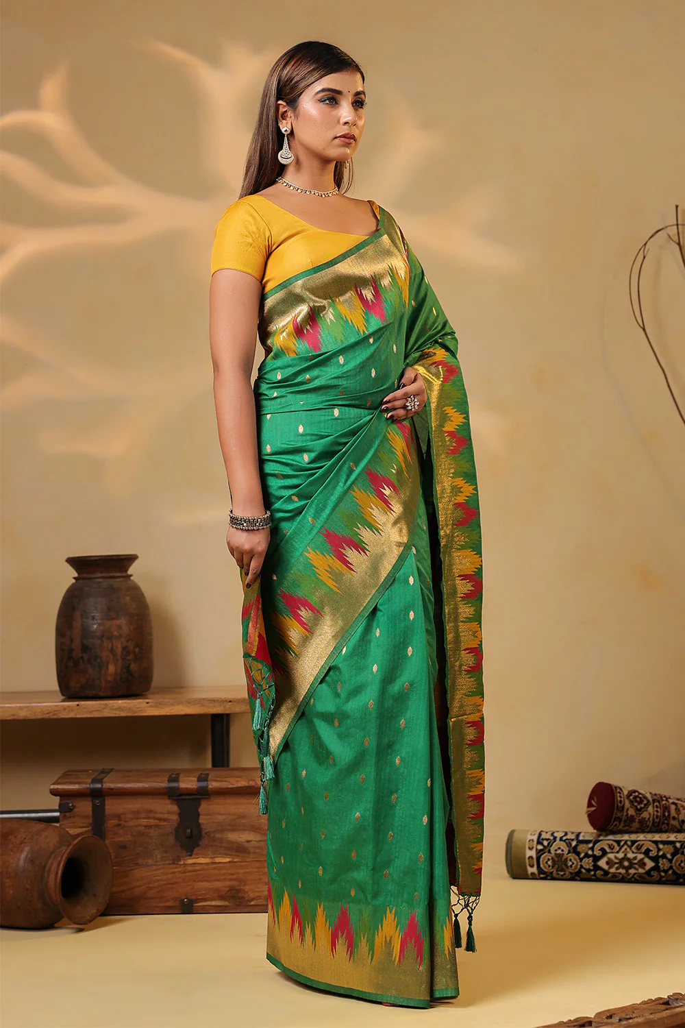 Sea Green Color Cotton Silk Woven Saree - Image 6