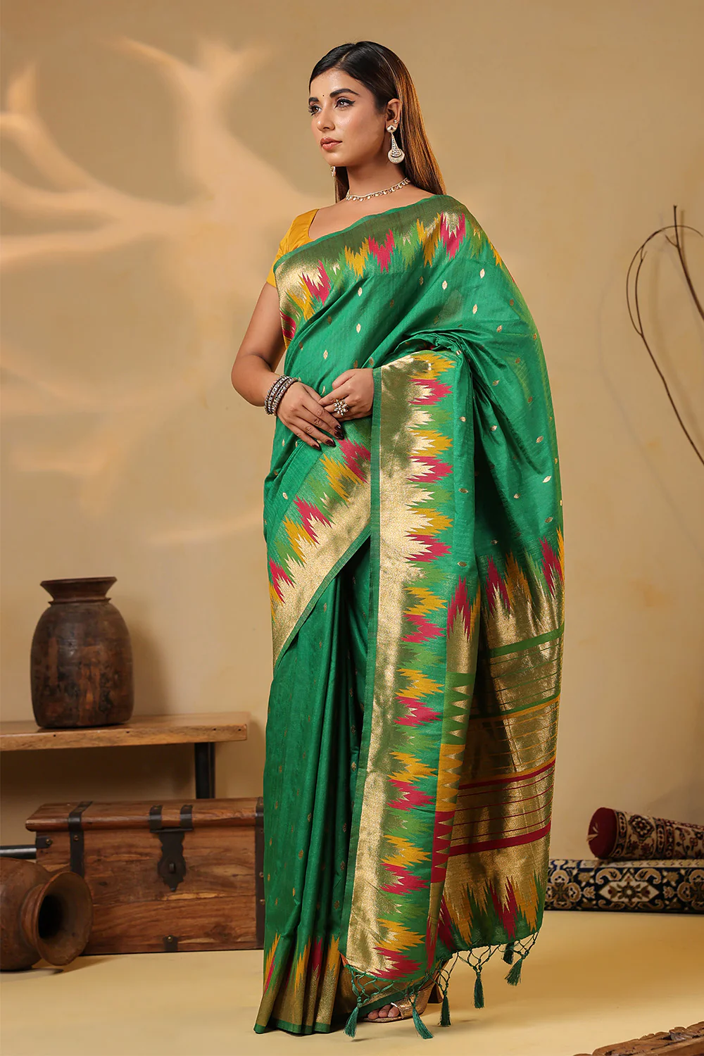 Sea Green Color Cotton Silk Woven Saree - Image 7