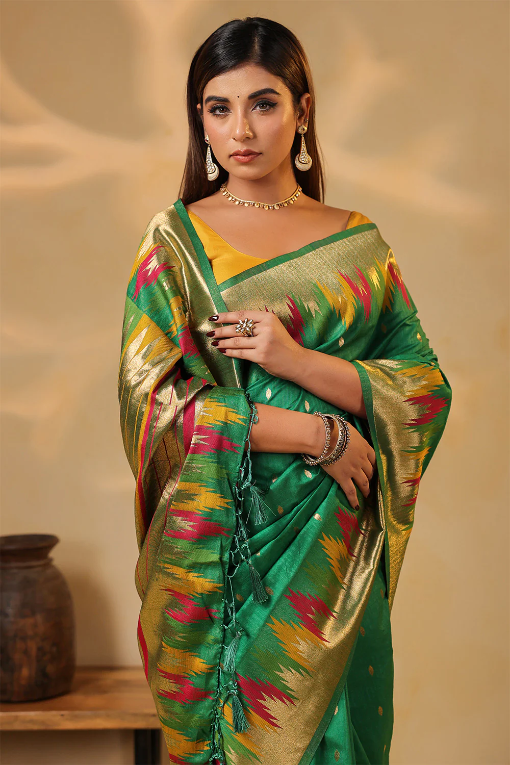 Sea Green Color Cotton Silk Woven Saree - Image 9
