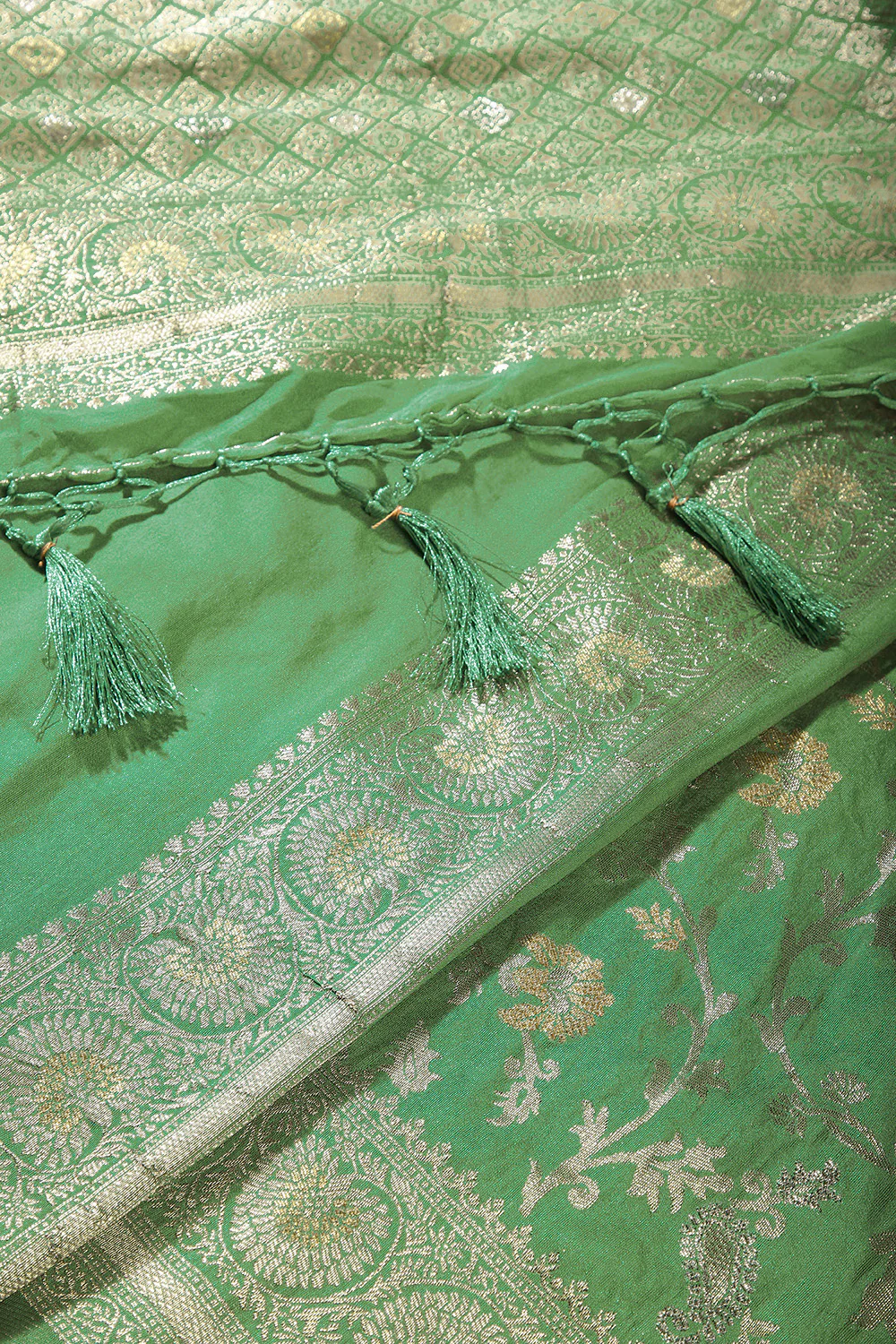 Sea Green Color Zari Woven South Silk Saree - Image 3