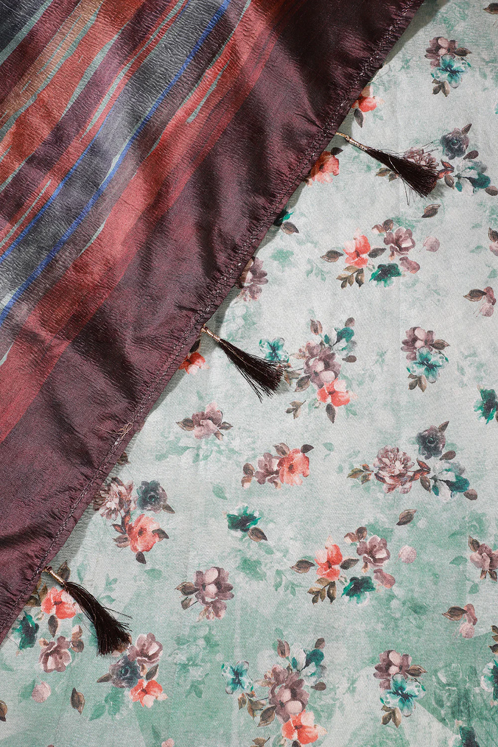 Sea Green Printed Tussar Silk Saree - Image 4