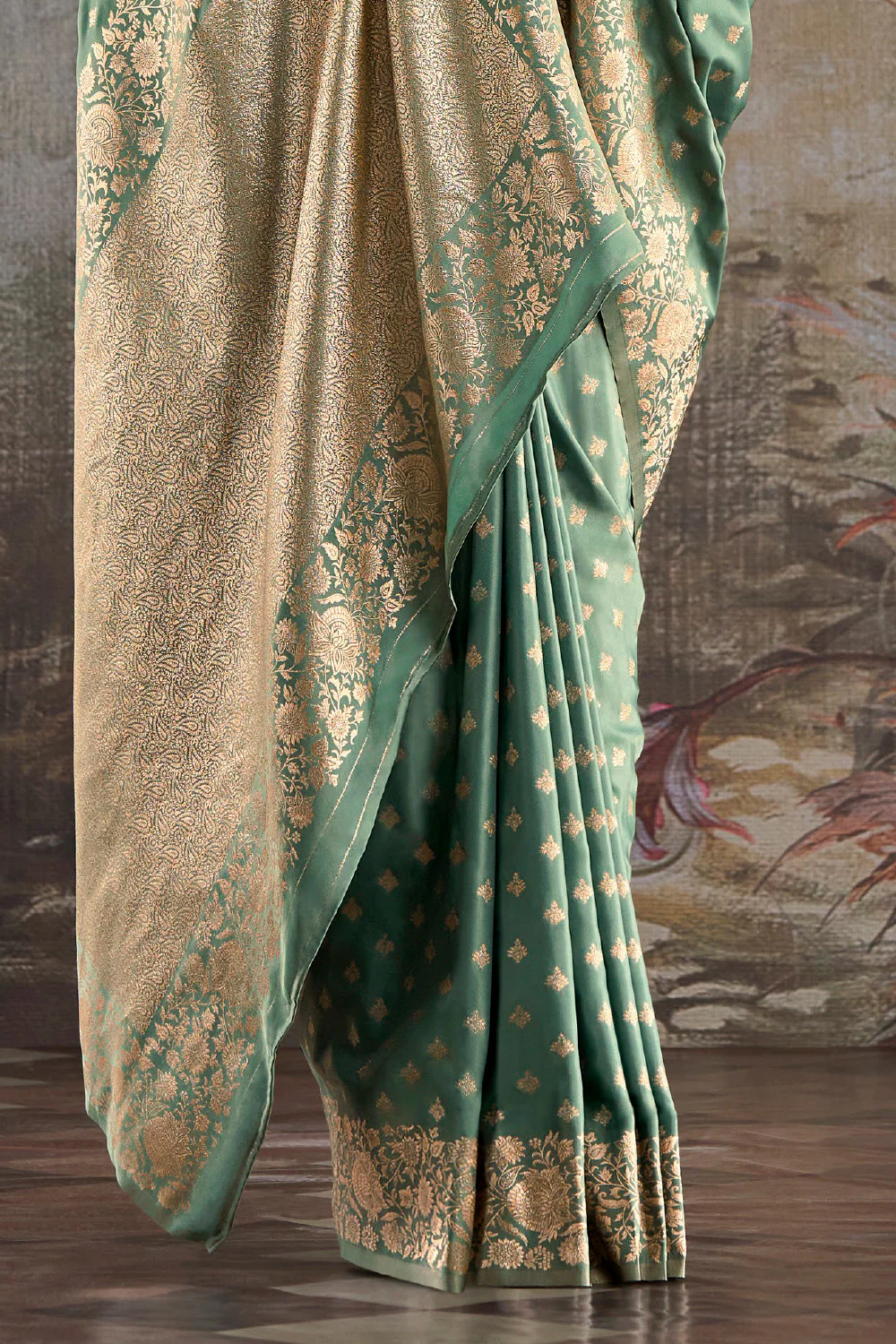 Sea Green Soft Silk Zari Woven Saree - Image 3
