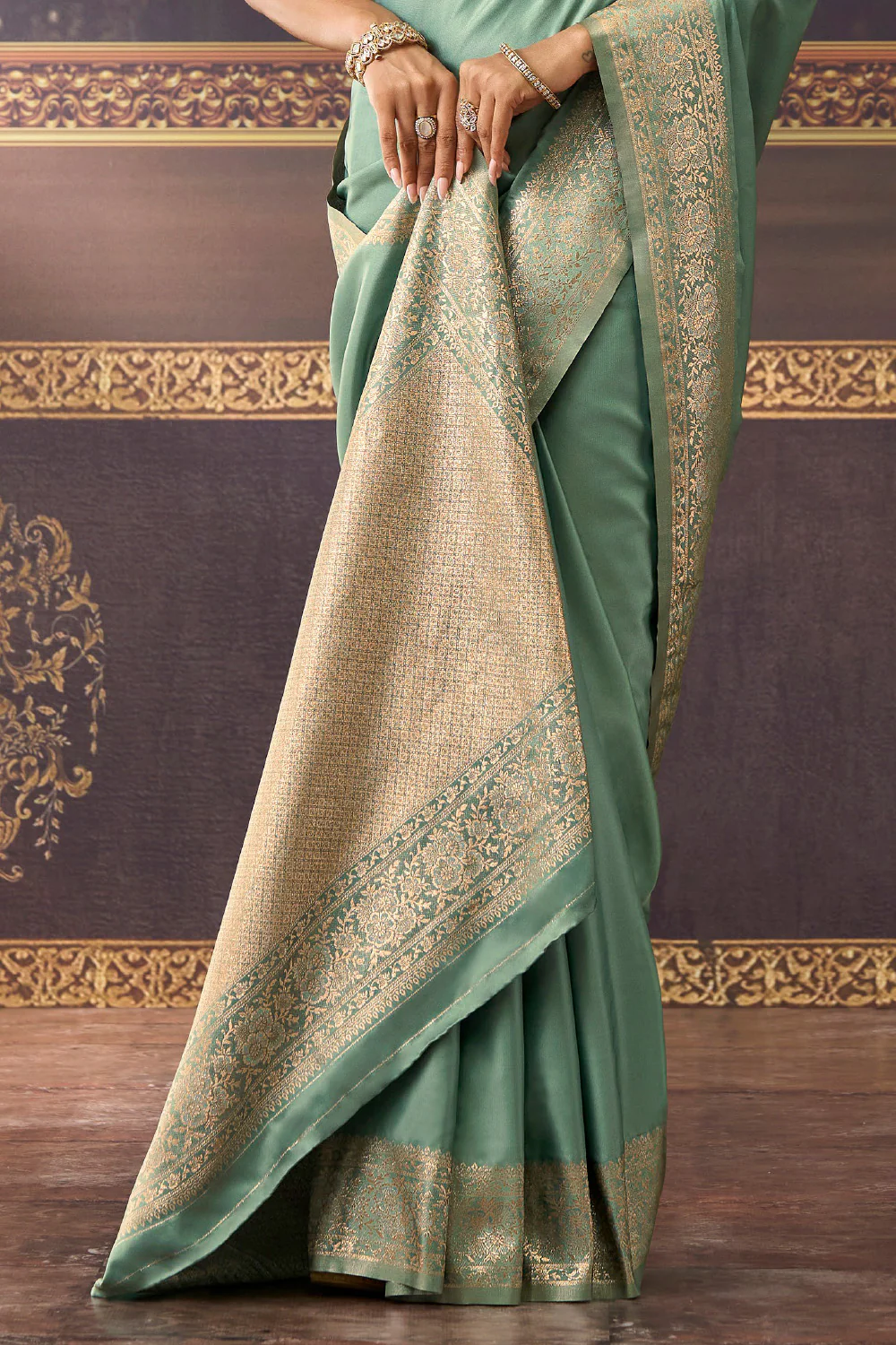 Sea Green Zari Woven Mulberry Silk Saree - Image 3