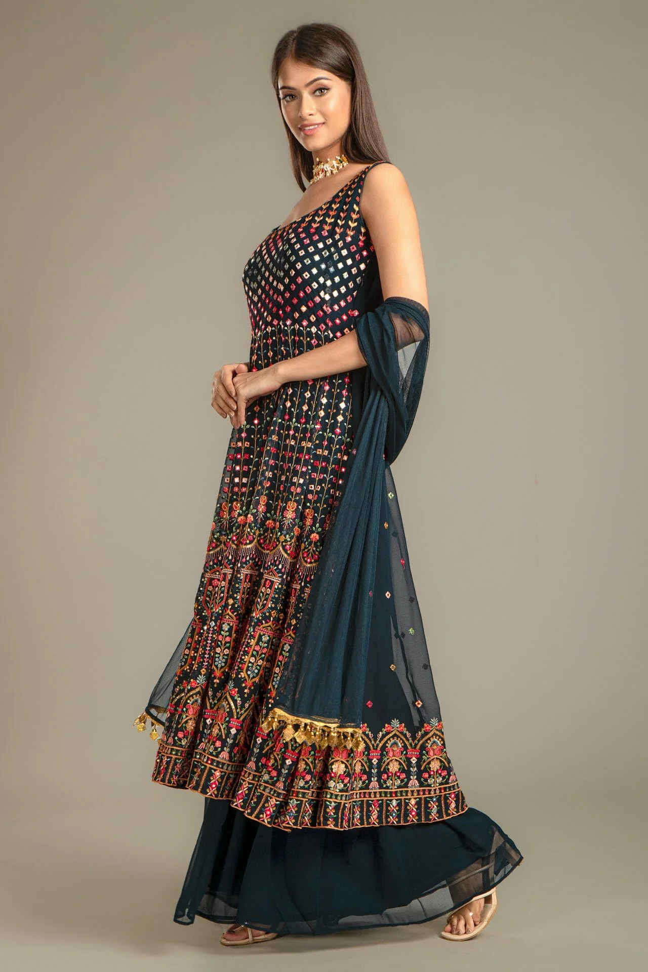 Navy Colour Georgette Anarkali Gharara Suit. - Image 3
