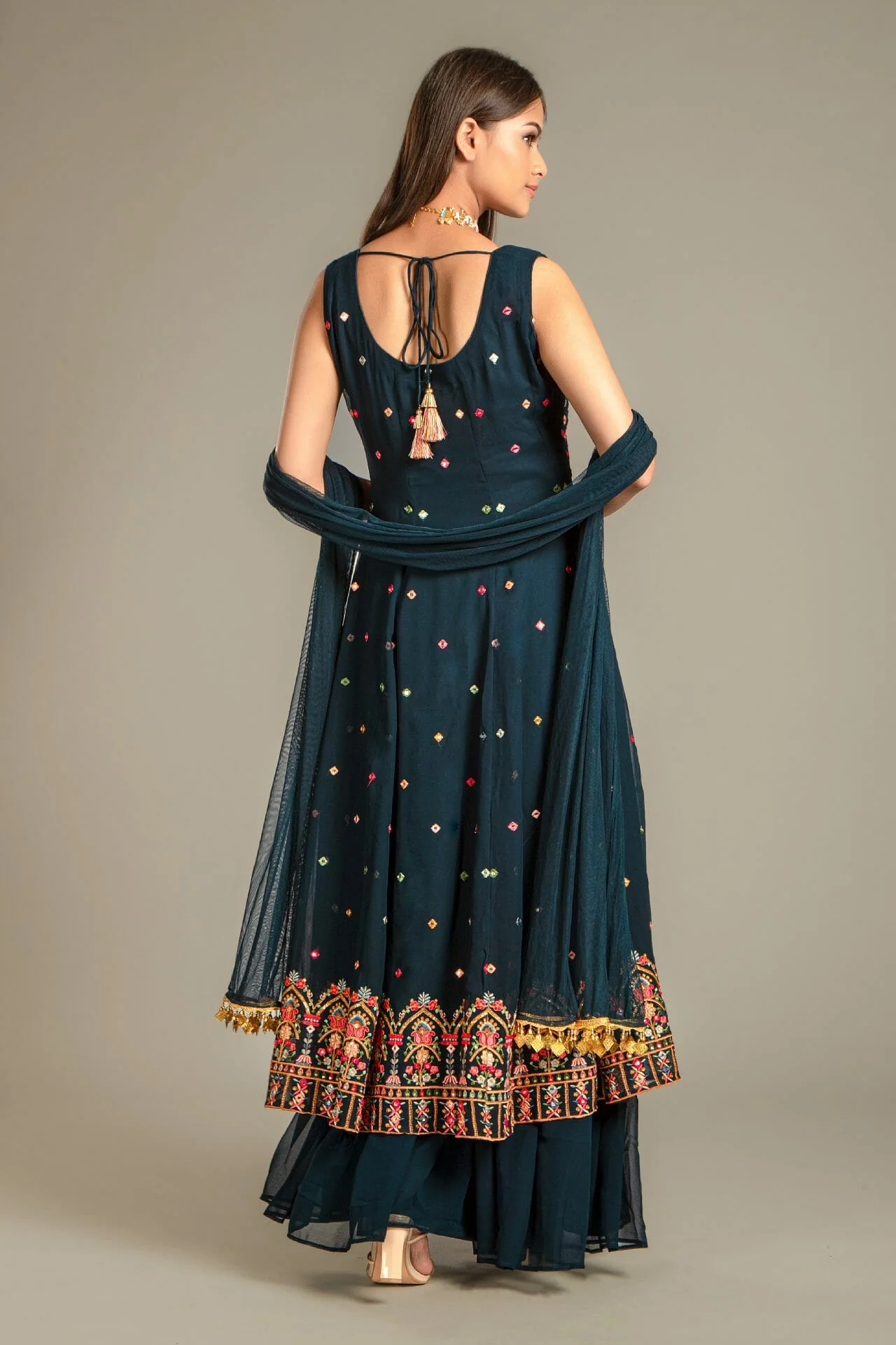 Navy Colour Georgette Anarkali Gharara Suit. - Image 4