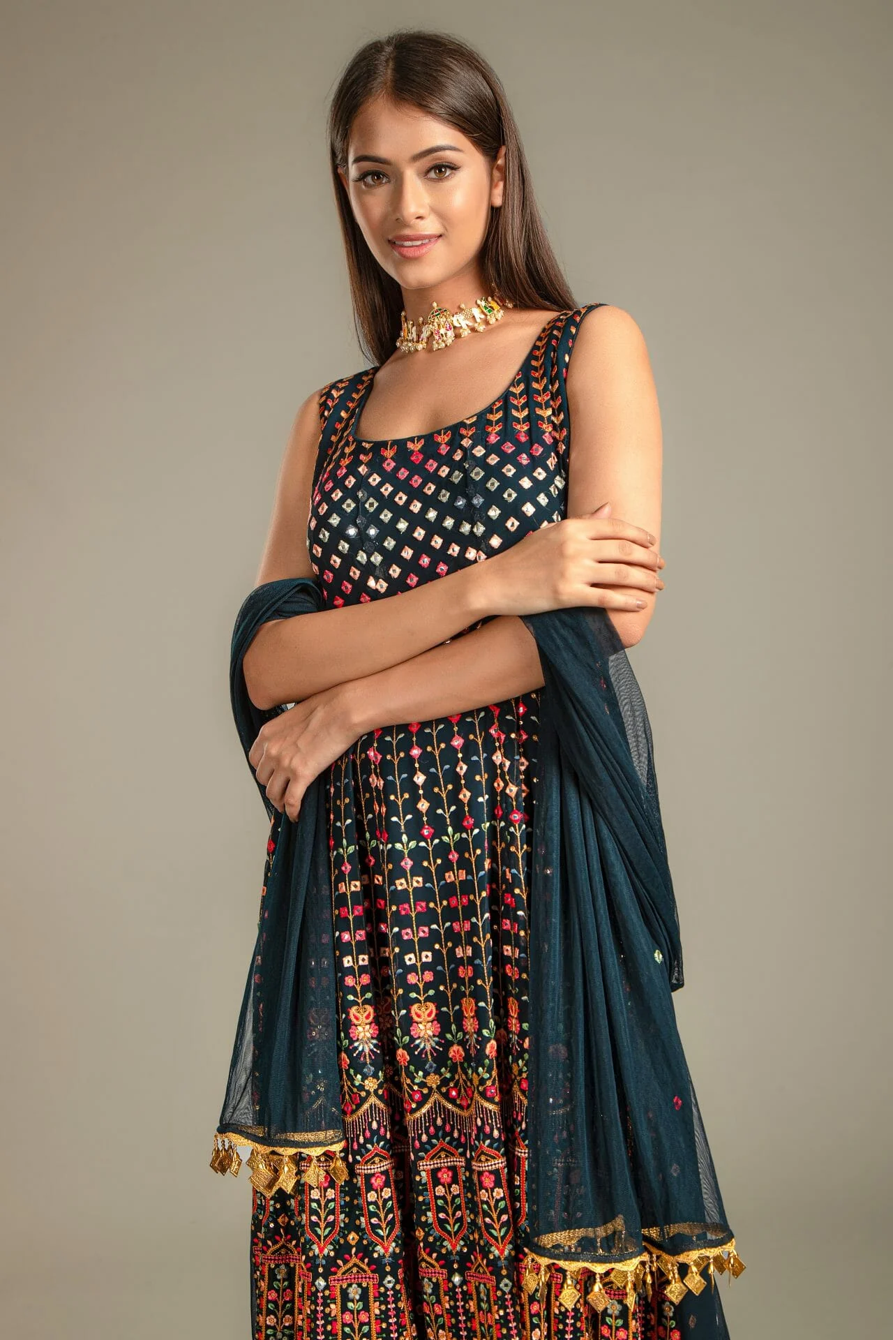 Navy Colour Georgette Anarkali Gharara Suit. - Image 5