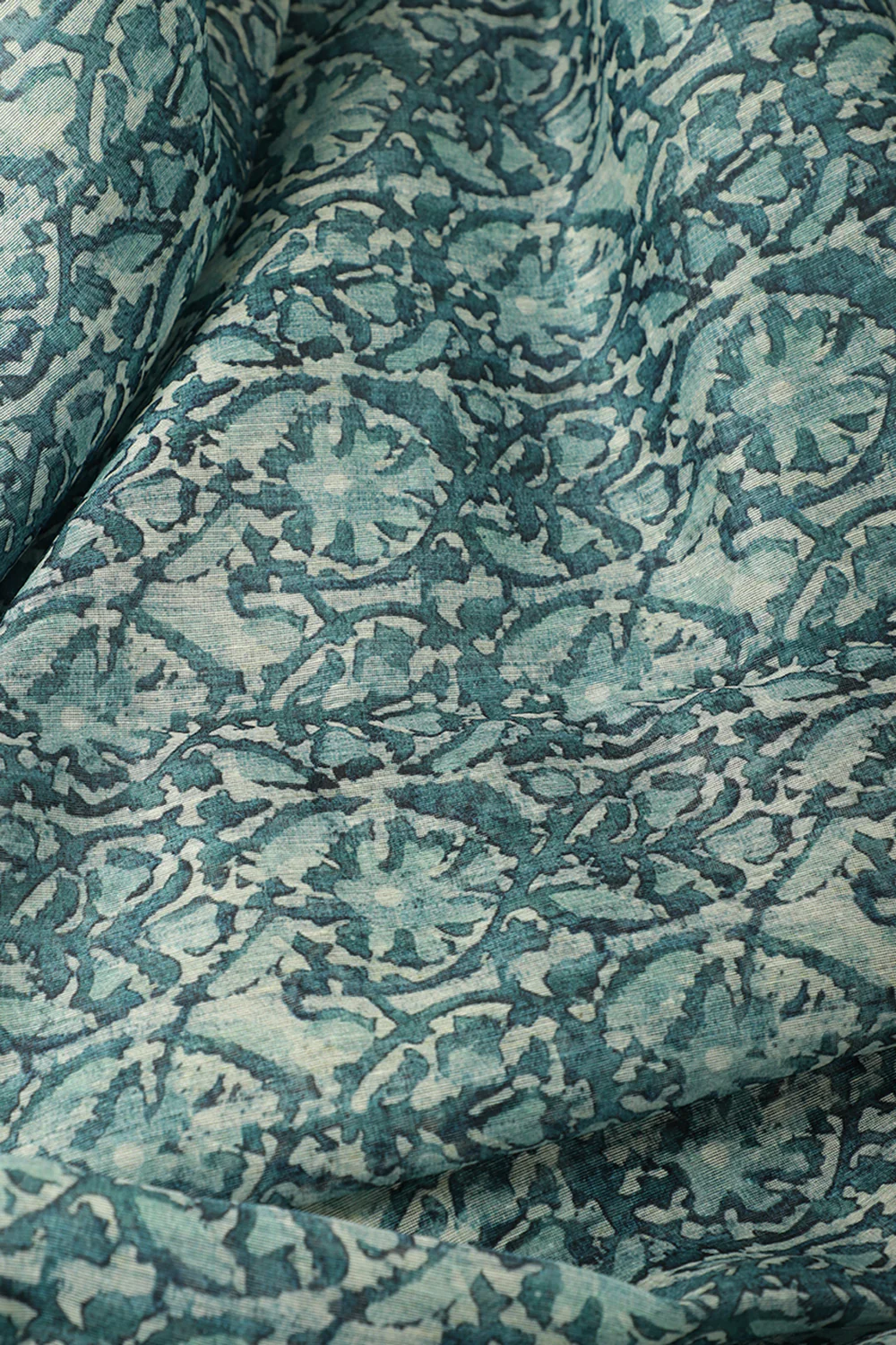 Teal Abstract Printed Chanderi Cotton Saree - Image 4