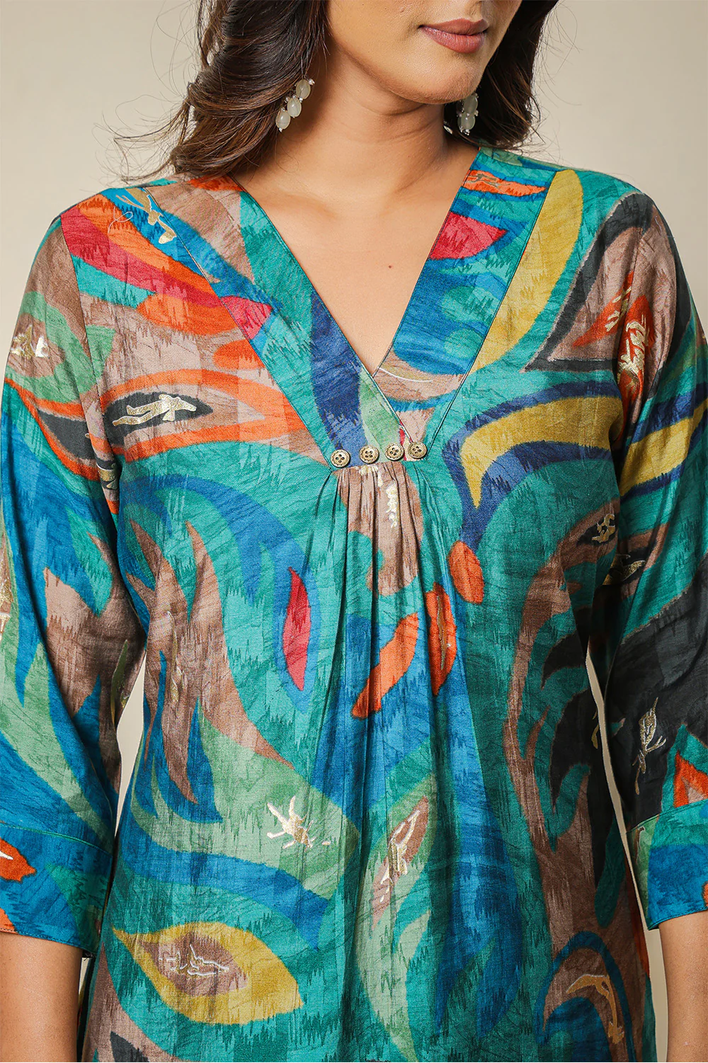 Teal Abstract Printed Muslin Long Kurta - Image 6