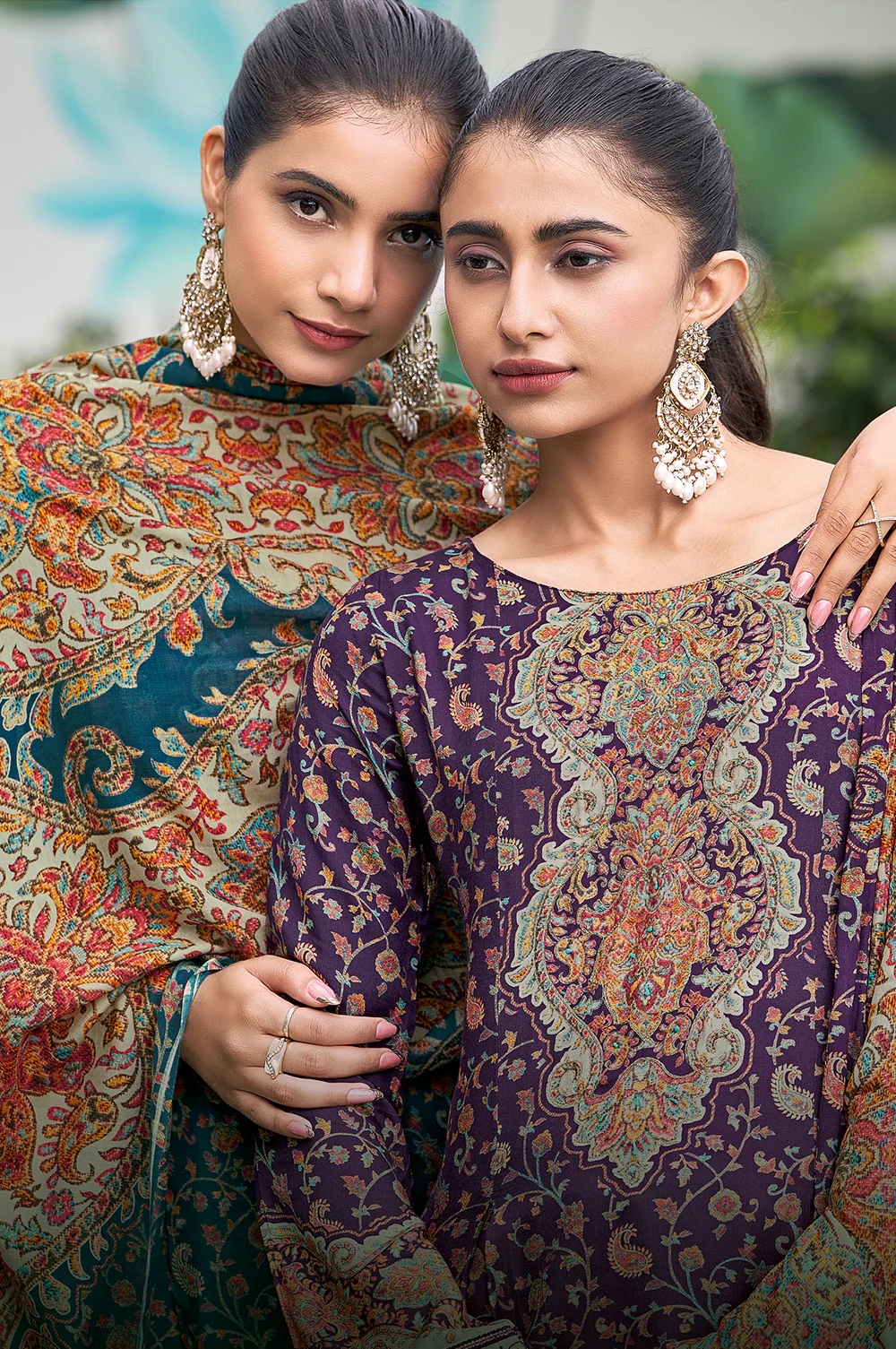 Teal Blue Muslin Floral Printed Unstitched Suit Material - Image 6